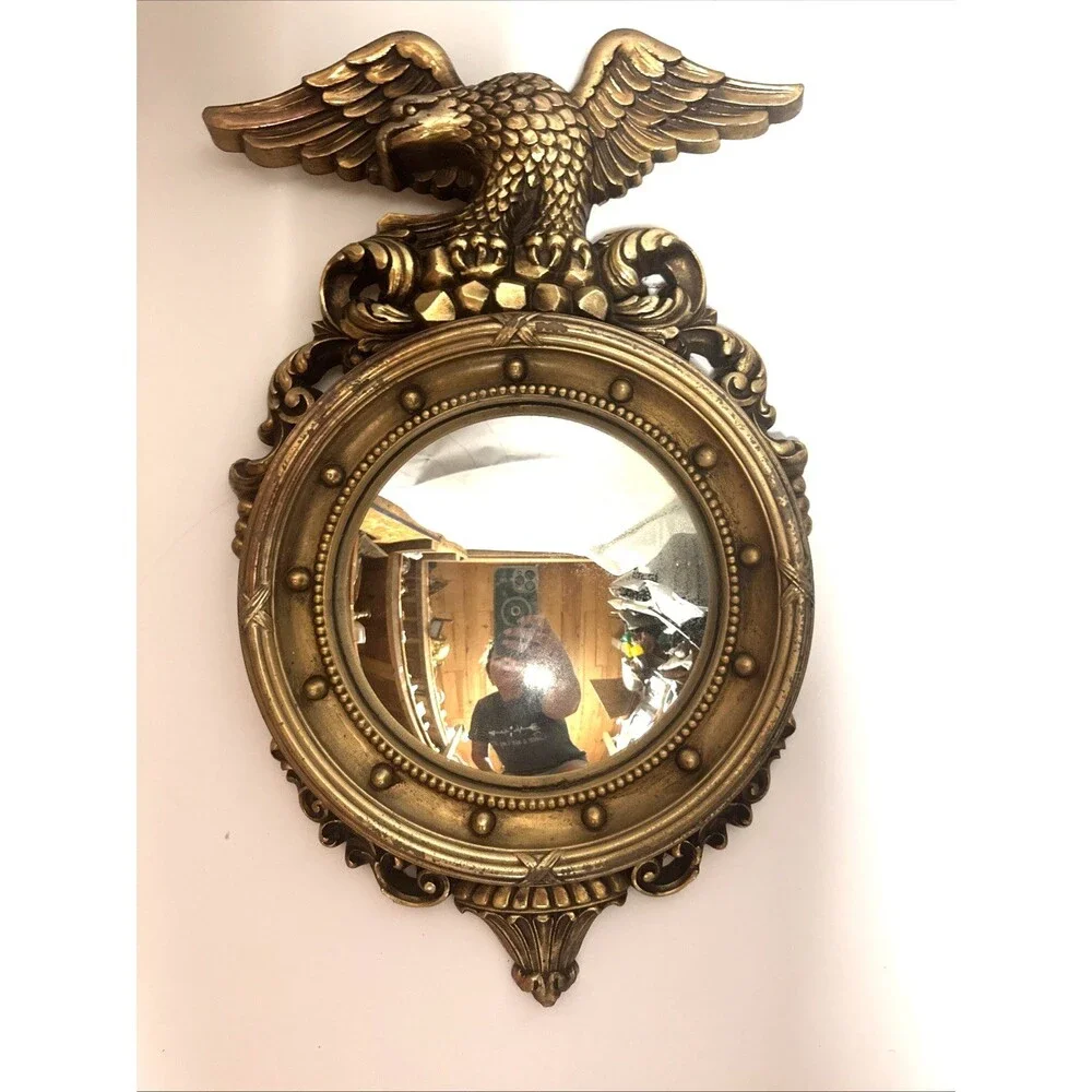 Vintage Large 16.5 X 10 SYROCO 1960 Wall CONVEX Mirror Federal EAGLE 4010 Gold